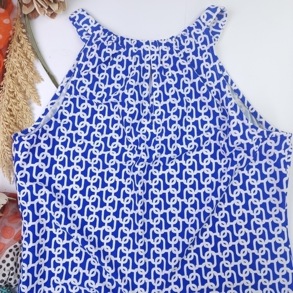 Jude Connally Blue and White Patterned Dress Sz L - Picture 14 of 16